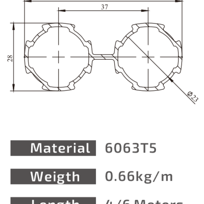 Double Karakuri Aluminium Profile AP-28E-28mm-4m